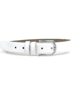Kemer, Beyaz Rugan 3,5 cm Erkek Çocuk (85-110 Cm)