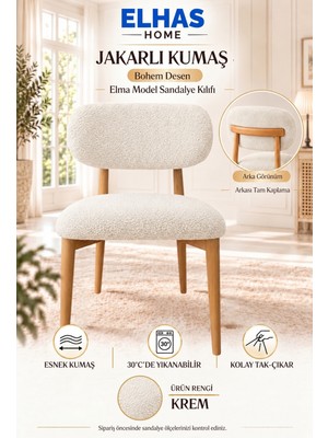 ELHAS Jakarlı Kumaş Bohem Desen Tam Kaplama Elma Model Sandalye Kılıfı – 2 Parça (1 Adet )