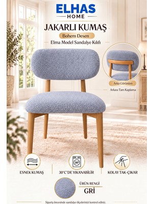 ELHAS Jakarlı Kumaş Bohem Desen Tam Kaplama Elma Model Sandalye Kılıfı – 2 Parça (1 Adet )