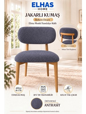 ELHAS Jakarlı Kumaş Bohem Desen Tam Kaplama Elma Model Sandalye Kılıfı – 2 Parça (1 Adet )