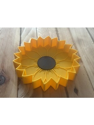TeknoKapsül 3D Baskı Ayçiçeği Formlu Dekoratif Tepsi Ayçiçeği Şeklinde Masaüstü Takı ve Anahtar Tepsisi Sarı