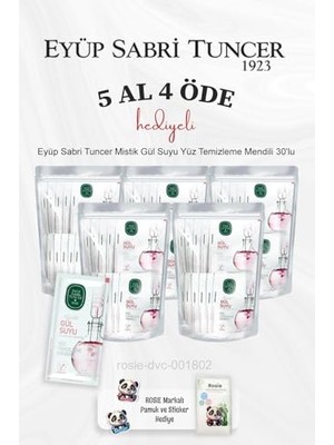 Mistik Gül Suyu Yüz Temizleme Mendili 30'lu 5 Al 4 Öde ve Rosie Pamuk