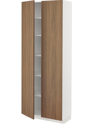 IKEA Ceviz Mutfak Boy Dolabı 80X37X200 Cm, 2 Kapaklı, Raflı