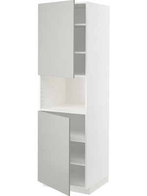 IKEA Açık Gri Ankastre Mikrodalga Fırın Boy Dolabı 60X60X200 Cm, 2 Kapaklı, Raflı