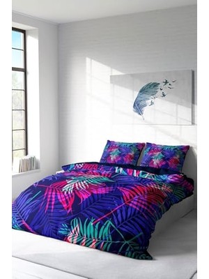 Çift Kişilik Nevresim Takımı Özel Dokuma Pamuk Saten 3D Digital Palm Color Lacivert MONOHOME2315HF