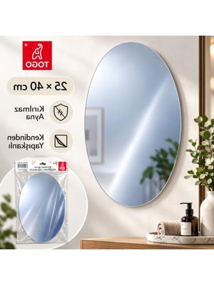 Odea Kendinden Yapışkanlı Oval Banyo Aynası, 25X40 Cm, Çerçevesiz Tasarım