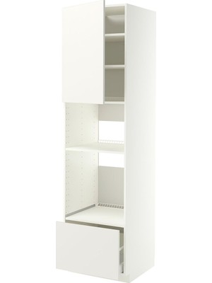 IKEA Beyaz Ankastre Fırın ve Mikrodalga Boy Dolabı 60X60X220 Cm, Tek Kapaklı, 1 Çekmeceli, Raflı