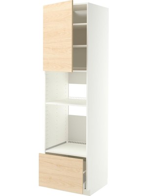 IKEA Açık Dişbudak Ankastre Fırın ve Mikrodalga Boy Dolabı 60X60X220 Cm, Tek Kapaklı, 1 Çekmeceli, Raflı