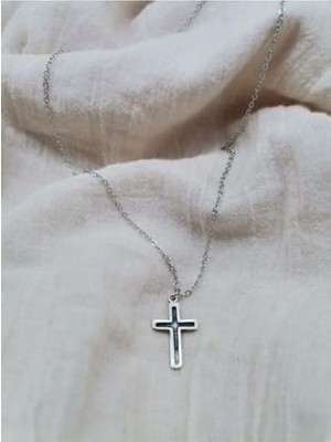 Antik Gümüş Renkli Zincir Haç Kolye, Unisex