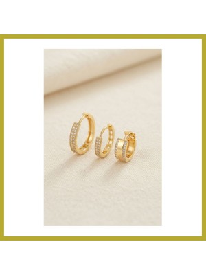 Bezos 3 Lü Set Gold Renk Halka Model Küpe Bcks