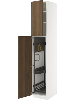 IKEA Ceviz Temizlik Dolabı 40X60X220 Cm, 2 Kapaklı, Raflı
