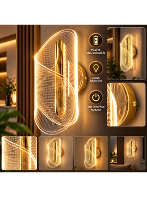 Dolunay Avize Dolunay Modern Tasarım Şarj Edilebilir Pilli LED Duvar Apliği 3000K Sıcak Işık – Gold / Krom