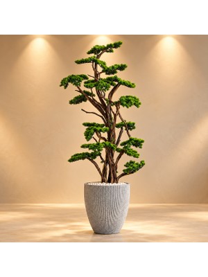 Erhan Flowers Yapay Çam Ağacı 160 cm Dev Yapay Bonsai Ağacı Gri Beton Desen Potsuz/saksılı Lüks Dekoratif Salon ve Ofis Ağacı Yapay Cicek