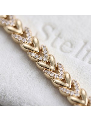 Stelia Vip Seri Gold Altın Renk Kaplama Pirinç Zirkon Taşlı cm Model Kadın Bileklik