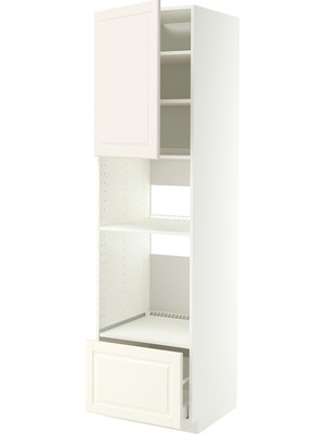 IKEA Kırık Beyaz Ankastre Fırın ve Mikrodalga Boy Dolabı 60X60X220 Cm, Tek Kapaklı, 1 Çekmeceli, Raflı