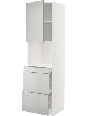 IKEA Açık Gri Ankastre Mikrodalga Fırın Boy Dolabı 60X60X220 Cm, Tek Kapaklı, 3 Çekmeceli, Raflı