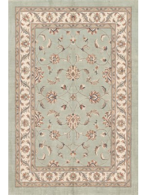 Rugzella Adaçayı Yeşili Krem Çiçek Buketi Desenli Floral Tasarım Turuncu Yıkanabilir Halı