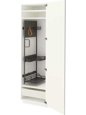 IKEA Beyaz Temizlik Dolabı 60X60X200 Cm, Tek Kapaklı, 1 Iç Çekmeceli, Raflı
