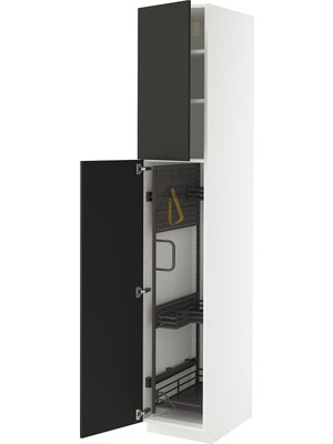 IKEA Antrasit Temizlik Dolabı 40X60X220 Cm, 2 Kapaklı, Raflı