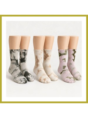 Bezos Unisex Batik Desenli Çorap 3'lü Set Pamuklu Uzun Soket Dikişsiz Nefes Alan Günlük Spor Konfor Çorabı Bcks
