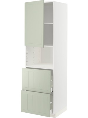IKEA Açık Yeşil Ankastre Mikrodalga Fırın Boy Dolabı 60X60X200 Cm, Tek Kapaklı, 2 Çekmeceli, Raflı