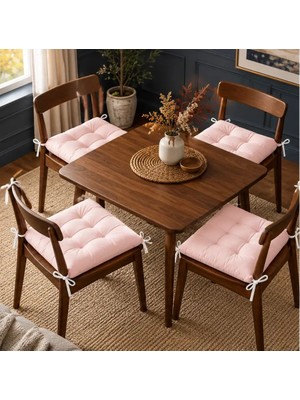 Patiyu 4’lü Kapitone Bağcıklı Sandalye Minderi · 40 × 40 × 3 cm · Pembe · 40 × 40 × 3 cm · 4 Adet