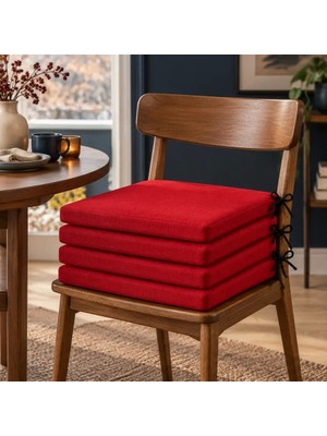 Patiyu 4’lü Düz Bağcıklı Sandalye Minderi · 40 × 40 × 4 cm · Kırmızı · 40 × 40 × 4 cm · 4 Adet
