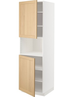 IKEA Meşe Ankastre Mikrodalga Fırın Boy Dolabı 60X60X200 Cm, 2 Kapaklı, Raflı