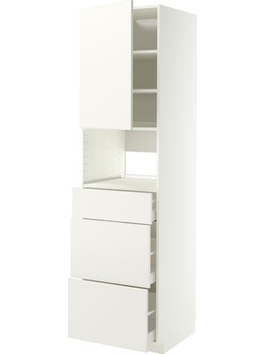 IKEA Beyaz Ankastre Fırın ve Mikrodalga Boy Dolabı 60X60X220 Cm, Tek Kapaklı, 3 Çekmeceli, Raflı