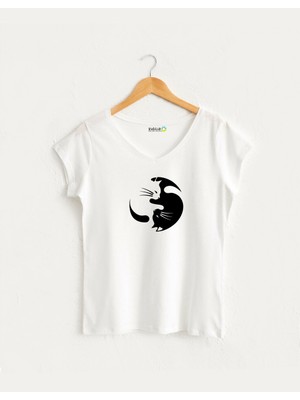 Kidilia Yin Yang Kedi V Yaka Tişört
