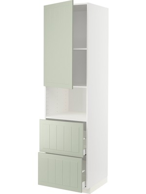 IKEA Açık Yeşil Ankastre Mikrodalga Fırın Boy Dolabı 60X60X220 Cm, Tek Kapaklı, 2 Çekmeceli, Raflı