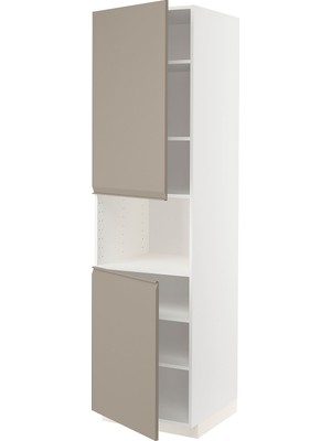 IKEA Koyu Bej Ankastre Mikrodalga Fırın Boy Dolabı 60X60X220 Cm, 2 Kapaklı, Raflı