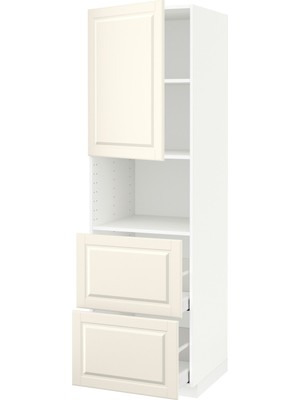IKEA Kırık Beyaz Ankastre Mikrodalga Fırın Boy Dolabı 60X60X200 Cm, Tek Kapaklı, 2 Çekmeceli, Raflı