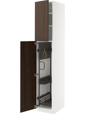 IKEA Kahverengi Temizlik Dolabı 40X60X220 Cm, 2 Kapaklı, Raflı