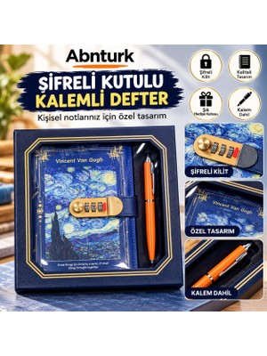 Abnturk Özel Kutulu Kalemli Şifreli Kilit Sistemli Hatıra Defteri Lacivert Renk Şık Tasarımlı Günlük Özel Hediyelik Defter