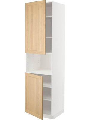 IKEA Meşe Ankastre Mikrodalga Fırın Boy Dolabı 60X60X220 Cm, 2 Kapaklı, Raflı