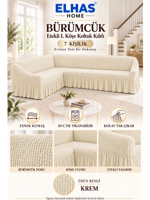 ELHAS Bürümcük Kumaş 7 Kişilik Etekli L Köşe Koltuk Örtüsü | Koltuk Kılıfı