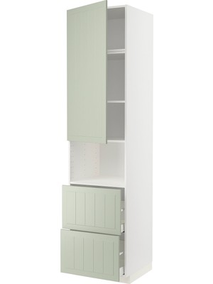 IKEA Açık Yeşil Ankastre Mikrodalga Fırın Boy Dolabı 60X60X240 Cm, Tek Kapaklı, 2 Çekmeceli, Raflı