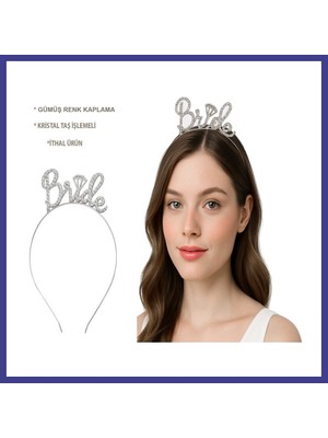Bezos Gümüş Renkli Taşlı ?bride? Gelin Tacı ? El Yazısı Yazı Tipiyle Mrl