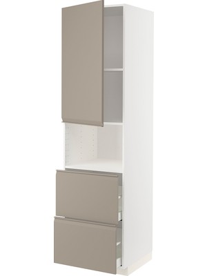 IKEA Koyu Bej Ankastre Mikrodalga Fırın Boy Dolabı 60X60X220 Cm, Tek Kapaklı, 2 Çekmeceli, Raflı