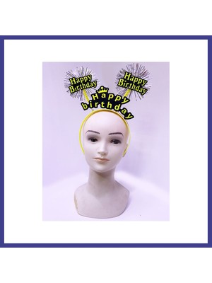 Bezos Happy Birthday Püsküllü Neon Sarı Renk Doğum Günü Tacı 22X19 cm Mrl