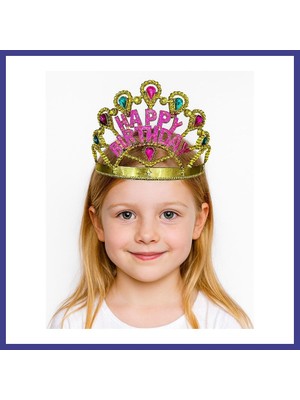 Bezos Altın Renk Happy Birthday Yazılı Doğum Günü Tacı 60 cm Mrl