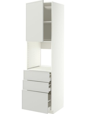 IKEA Açık Gri Ankastre Fırın Boy Dolabı 60X60X220 Cm, Tek Kapaklı, 3 Çekmeceli, Raflı