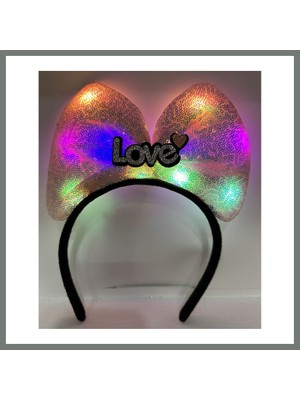 Bezos LED Işıklı 3 Farklı Fonksiyonda Yanan Gümüş Love Yazılı Toz Pembe Fiyonk Taç 20X17 cm Mmbz