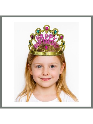 Bezos Altın Renk Happy Birthday Yazılı Doğum Günü Tacı 60 cm Mmbz