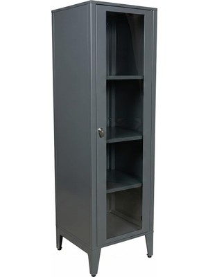 Ziglat 1550 Serisi Kilitli Metal Home Office Dolabı Cam Kapaklı Antrasit Gri 450X1500X450 mm