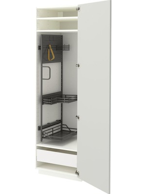 IKEA Açık Gri Temizlik Dolabı 60X60X200 Cm, Tek Kapaklı, 1 Iç Çekmeceli, Raflı