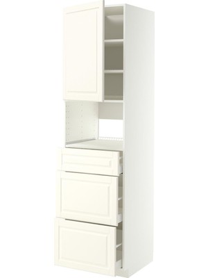 IKEA Kırık Beyaz Ankastre Fırın ve Mikrodalga Boy Dolabı 60X60X220 Cm, Tek Kapaklı, 3 Çekmeceli, Raflı