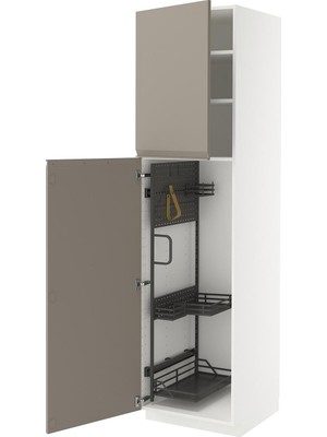 IKEA Koyu Bej Temizlik Dolabı 60X60X220 Cm, 2 Kapaklı, Raflı