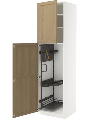 IKEA Meşe Temizlik Dolabı 60X60X220 Cm, 2 Kapaklı, Raflı
